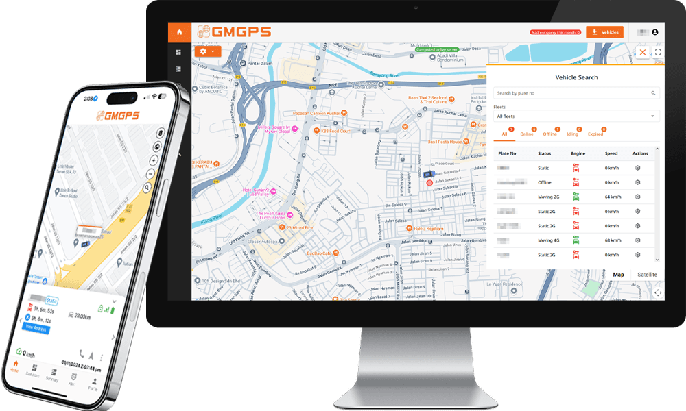 GMGPS platform showing live tracking